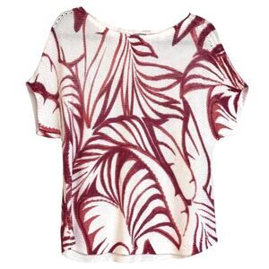 Chico’s Women's 1P/ MP Sweater Cotton Blend Tropical Leaf-Print Bateau-Neck